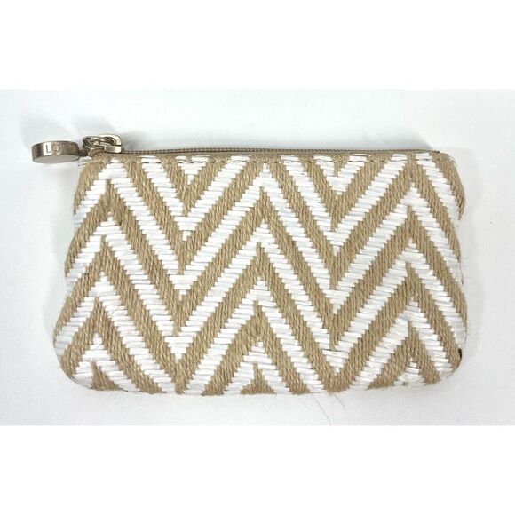 Live Love Loft Ann Taylor Loft Straw & Linen Small Zip Pouch Cosmetic Travel - Picture 1 of 3